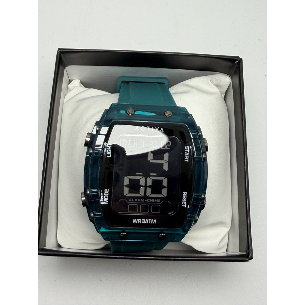 Activa Digital Mens Watch New Battery 46MM 8.5" Green Rubber Band